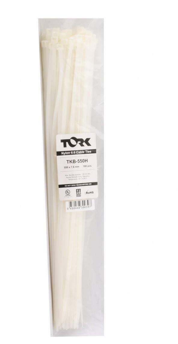 Tork TKB-550H 7.6-550 Beyaz Kablo Bağı 100lü Paket