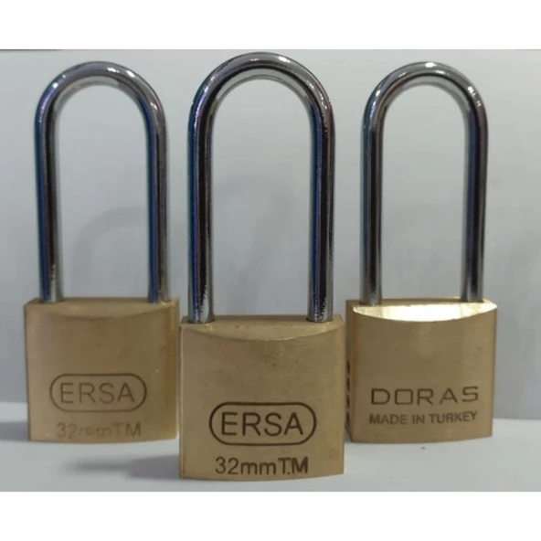 Doras Ersa 3'lü Set Uzun Kanca Pas Pirinç Asma Kilit 30 Mm ürün görseli