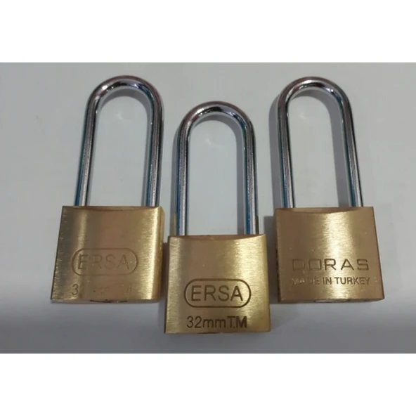 Doras Ersa 3'lü Set Uzun Kanca Pas Pirinç Asma Kilit 30 Mm - Resim 2