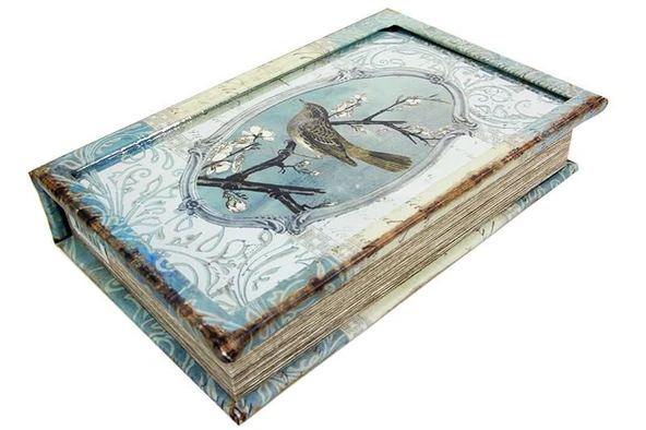 Kutu Kitap Aynalı Dalda Kuş Kitap Kutusu Dekoratif Hediyleik - 4