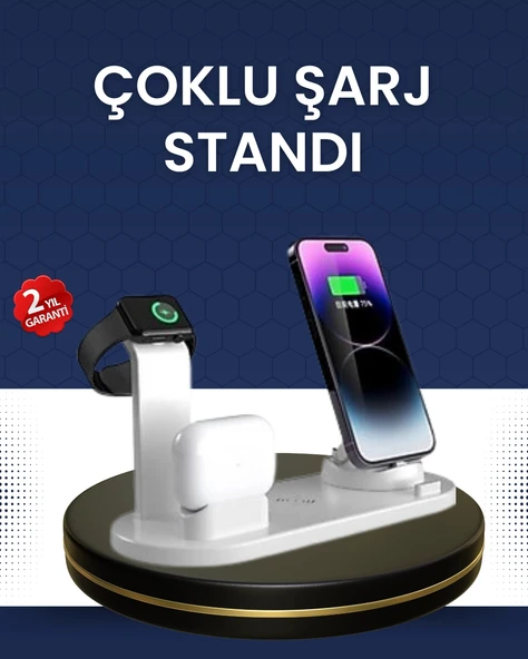 Modern Tasarımlı Çok Fonksiyonlu Kablosuz Şarj Standı ürün görseli 1