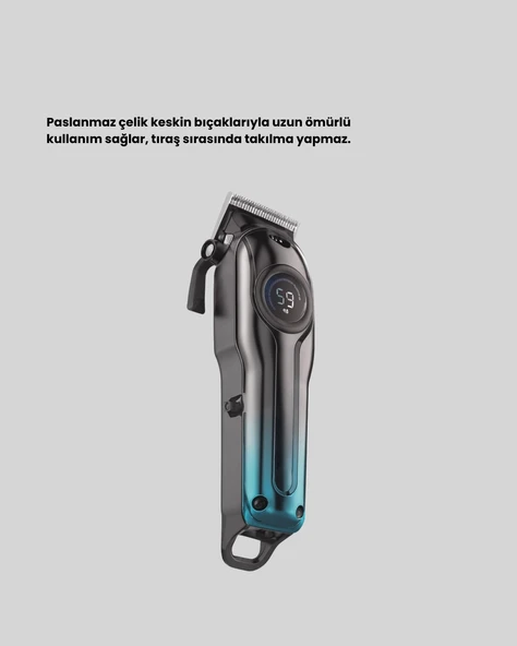 Profesyonel Saç Kesme Makinesi – 2000 mAh Şarjlı, LCD Ekranlı - Resim 3