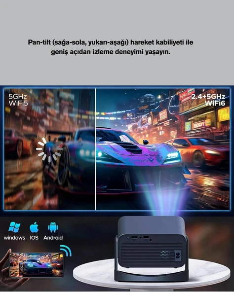 Dahili Hoparlörlü ve Uzun Ömürlü LED Lambalı Akıllı Projektör - Resim 3