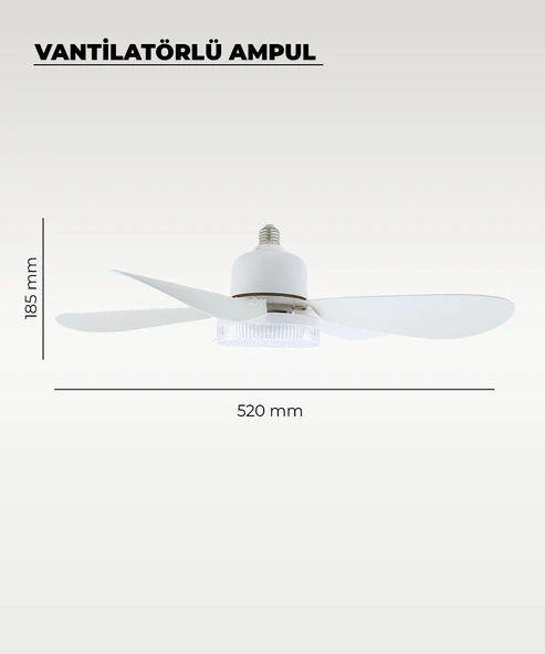 5 Kanatlı Vantilatör LED Ampul 3 Renk - Kumandalı - Resim 2