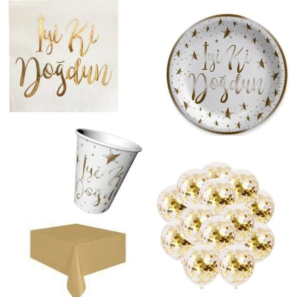 Parti Sürprizi Iyi Ki Doğdun Altın Varaklı Parti Seti 6 Kişilik ürün görseli