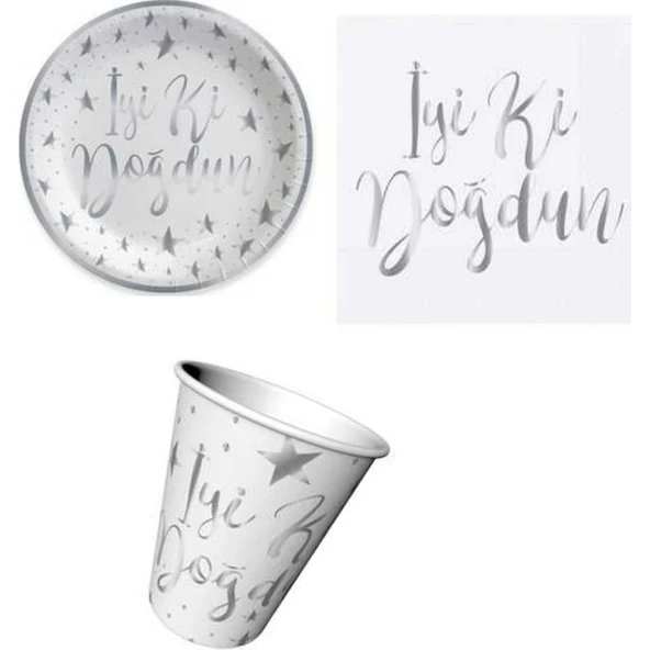 Parti Sürprizi Iyi Ki Doğdun Gümüş Varak Baskılı 6'lı Set ürün görseli