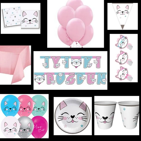 Parti Sürprizi Kedicikler Teması 8 Kişilik Parti Seti ürün görseli