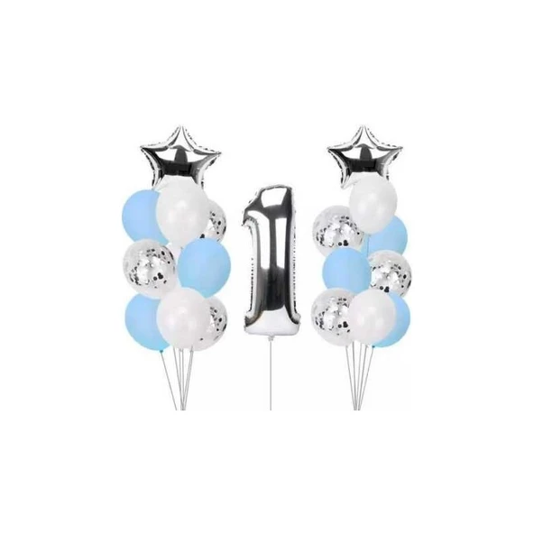 Parti Sürprizi 1 Yaş Gümüş Folyo Balon Set 21 Adet ürün görseli
