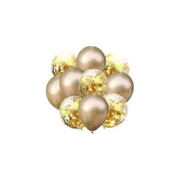 Parti Sürprizi Konfetili Altın Balon Demeti (10 Adet) ürün görseli