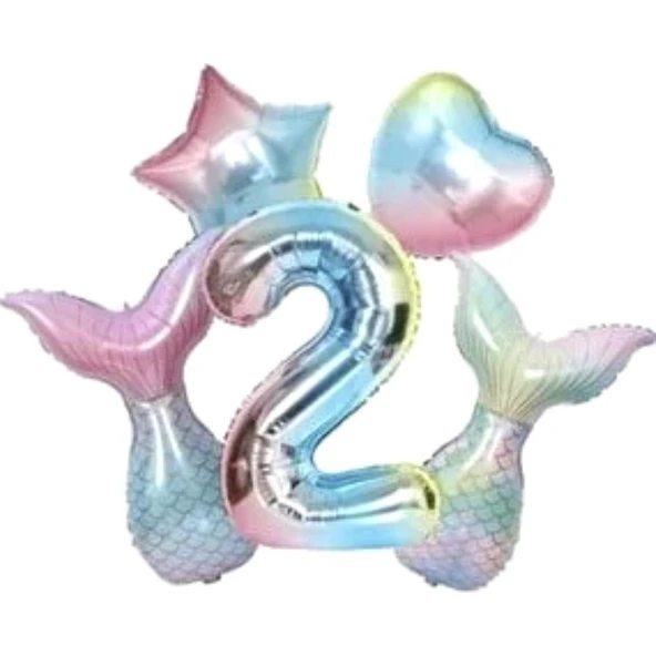 Parti Sürprizi Rainbow Deniz Kızı Kuyruğu 2 Yaş Folyo Balon Set ürün görseli