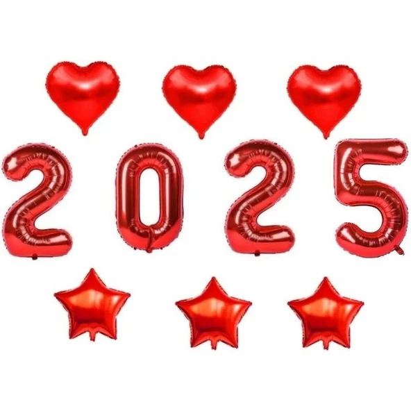 Parti Sürprizi Yılbaşı Kırmızı 2025 Folyo Balon Set ürün görseli