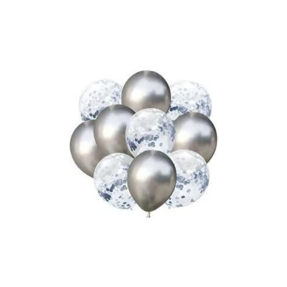 Parti Sürprizi Konfetili Gümüş Balon Demeti (10 Adet) ürün görseli