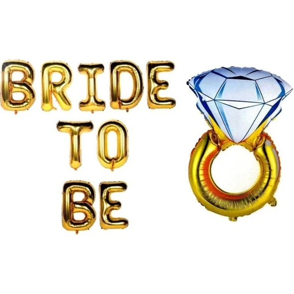 Parti Sürprizi Bride To Be Gold Yazı ve Yüzük Seti 40 cm ürün görseli