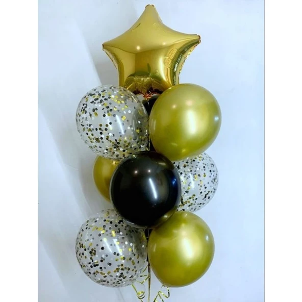 Parti Sürprizi Altın Yıldız Konfetili Latex Balon Set 10 Adet ürün görseli