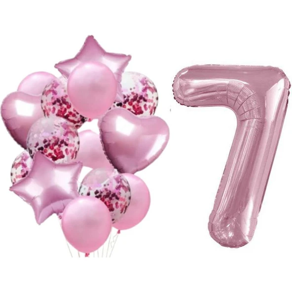 Parti Sürprizi Pembe 7 Yaş Folyo Balon Set ürün görseli