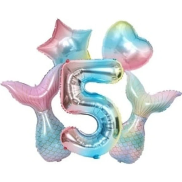 Parti Sürprizi Rainbow Deniz Kızı Kuyruğu 5 Yaş Folyo Balon Set ürün görseli