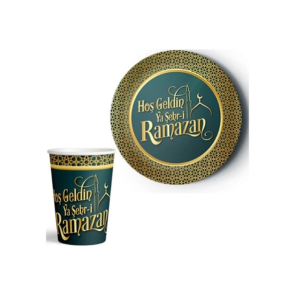 Parti Sürprizi Hoş Geldin Ramazan Karton Tabak Bardak Set 8 Adet ürün görseli
