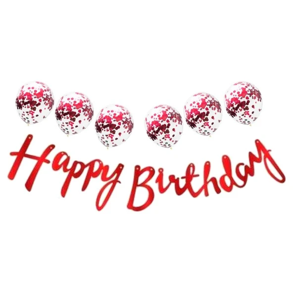 Parti Sürprizi Metalize Happy Birthday Kırmızı Banner Set ürün görseli