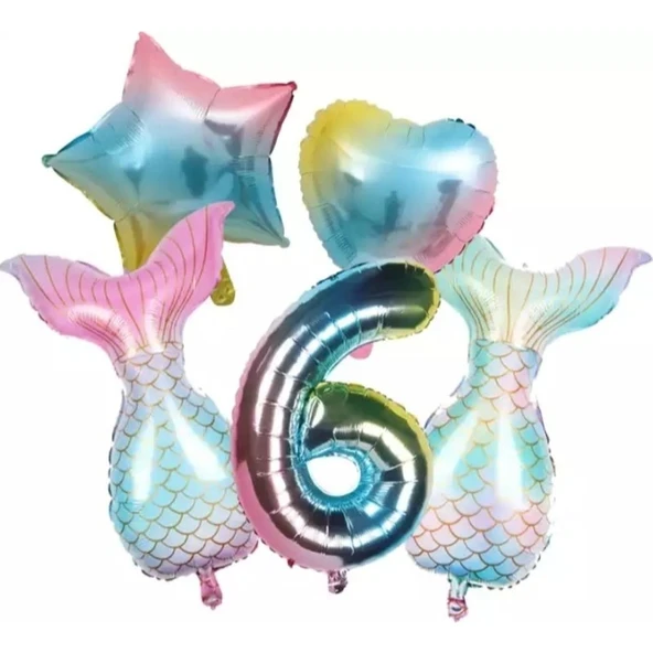 Parti Sürprizi Rainbow Deniz Kızı Kuyruğu 6 Yaş Folyo Balon Set ürün görseli