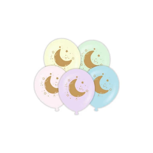 Parti Sürprizi Makron Ay Yıldız Karıkış Renk Balon 10 Adet ürün görseli