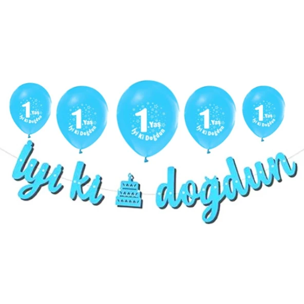 Parti Sürprizi İyi Ki Doğdun 1 Yaş Mavi Balonlu Set ürün görseli