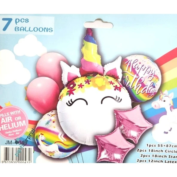 Parti Sürprizi Çiçekli Unicorn 7 Li Folyo Balon Set ürün görseli