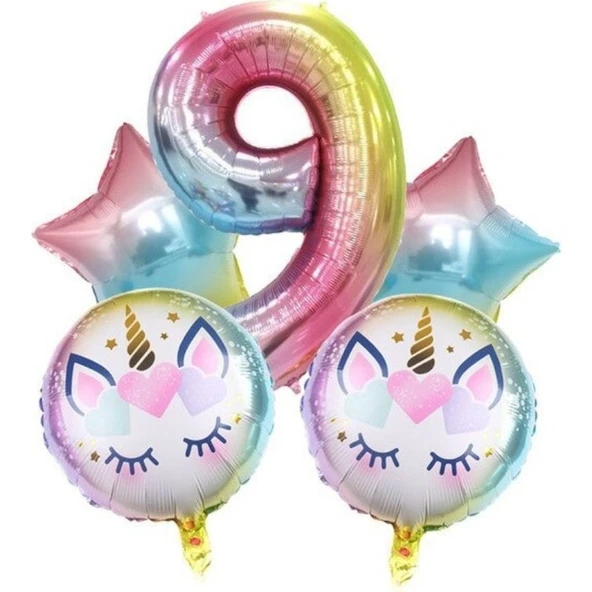 Parti Sürprizi Unicorn 9 Yaş Folyo Balon Set ürün görseli