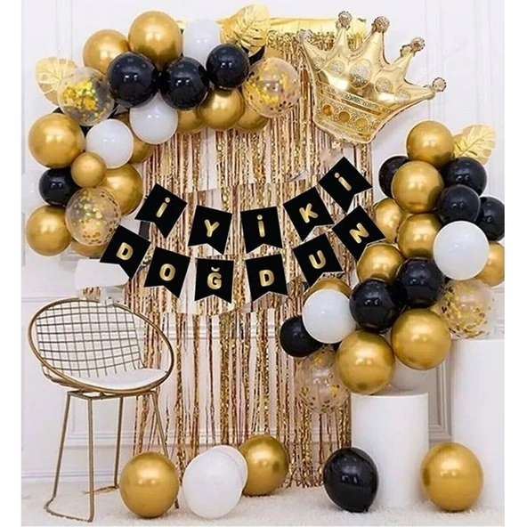 Parti Sürprizi Kral Taçlı Balon Zinciri Doğum Günü Seti Iyi Ki Doğdun Doğum Günü Set ürün görseli