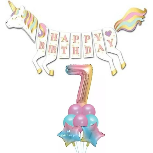 Parti Sürprizi Unicorn 7 Yaş Happy Birthday Gökkuşağı ürün görseli