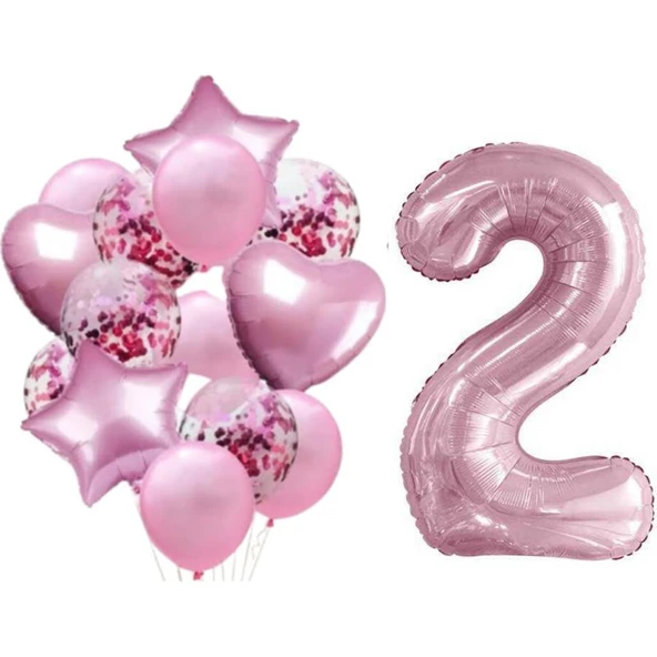 Parti Sürprizi Pembe 2 Yaş Folyo Balon Set ürün görseli