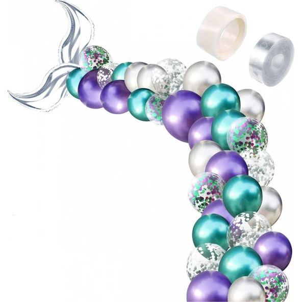 Parti Sürprizi Deniz Kızı Zincir Balon Yapım Seti Gümüş Renk ürün görseli
