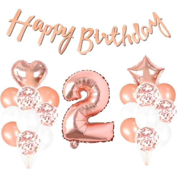 Parti Sürprizi 2 Yaş Rose Gold Happy Birthday Set ürün görseli