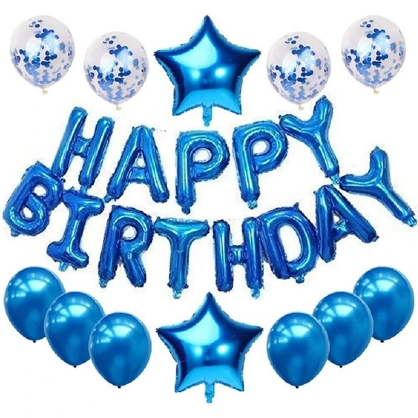 Parti Sürprizi Mavi Happy Birthday Folyo Balon Set ürün görseli