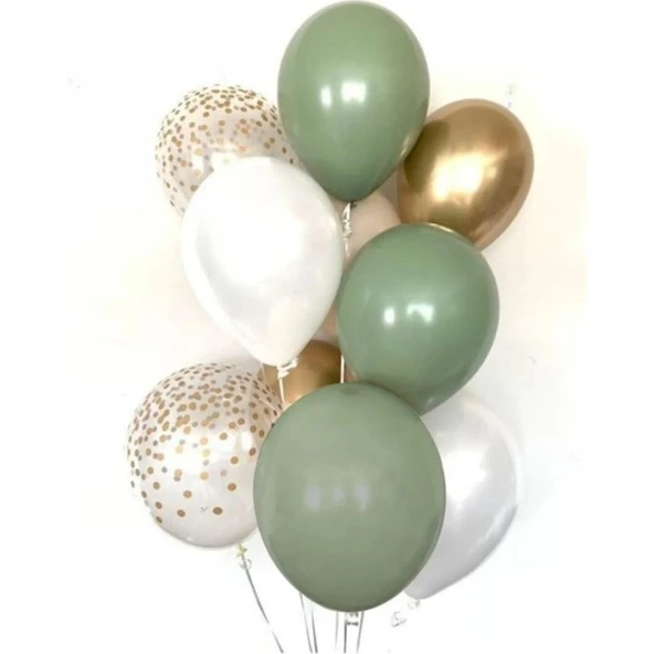 Parti Sürprizi 10 Adet Küf Yeşilli Balon Demeti Latex Balon ürün görseli