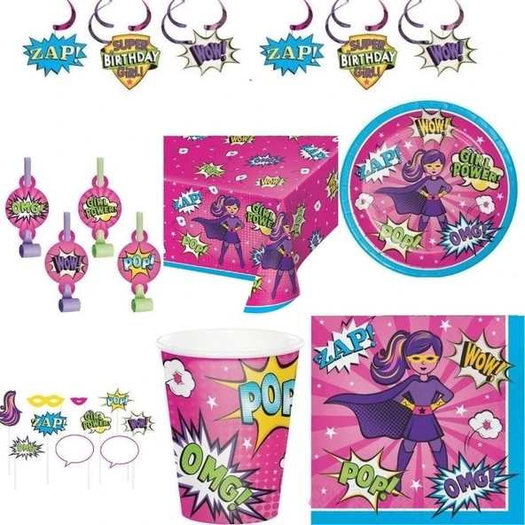 Parti Sürprizi Superhero Girl Power Parti Seti 8 Kişilik ürün görseli