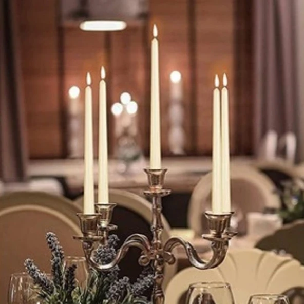 Parti Sürprizi Beyaz Metalik Parlak 2 Li Şamdan Uzun Mum - Resim 2