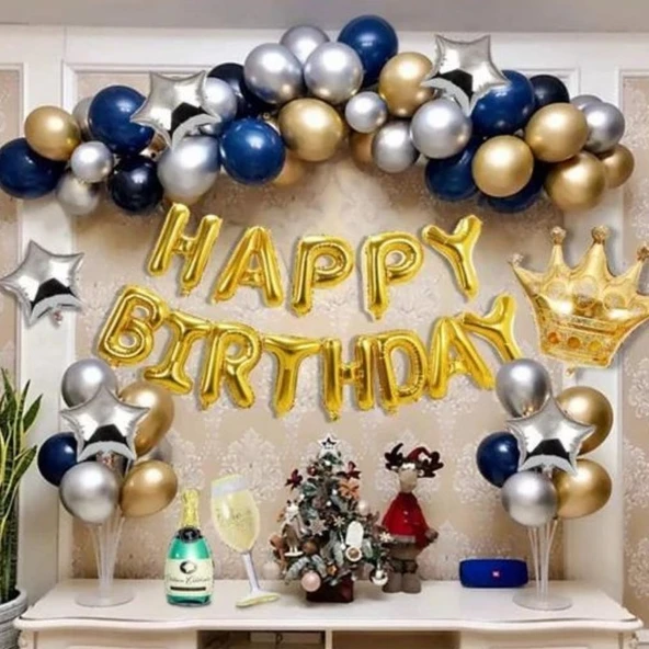 Parti Sürprizi Altın Happy Birthday Zincir Balon Set ürün görseli