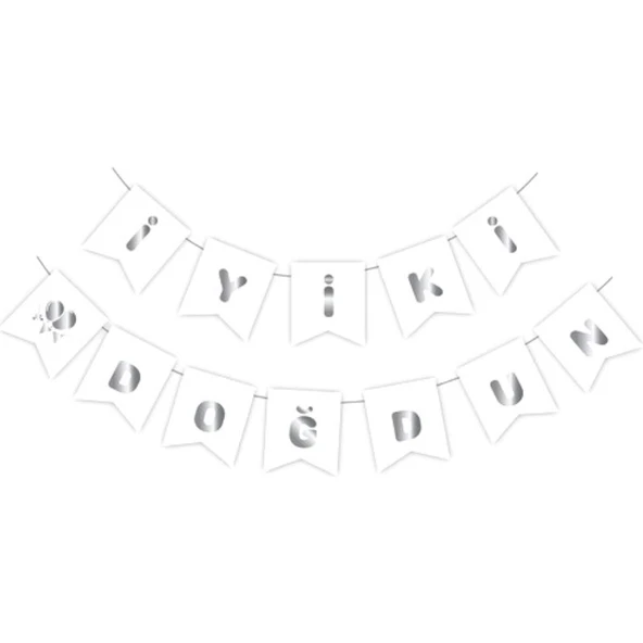 Parti Sürprizi Beyaz Üzeri Gümüş Iyi Ki Doğdun Yaldızlı Harf Banner ürün görseli