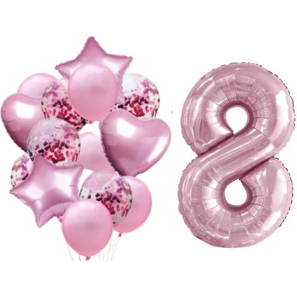 Parti Sürprizi Pembe 8 Yaş Folyo Balon Set ürün görseli