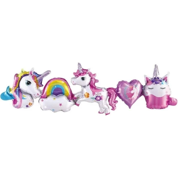 Parti Sürprizi Unicorn Folyo Balon 5 Li Set ürün görseli
