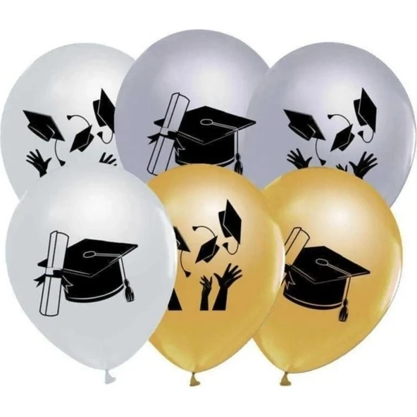 Parti Sürprizi Mezuniyet Partisi Karışık Renk Metalik Latex Balon 10 Adet ürün görseli