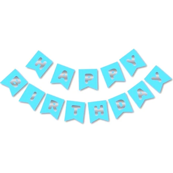 Parti Sürprizi Mavi Üzeri Gümüş Happy Bırthday Yaldızlı Harf Banner ürün görseli