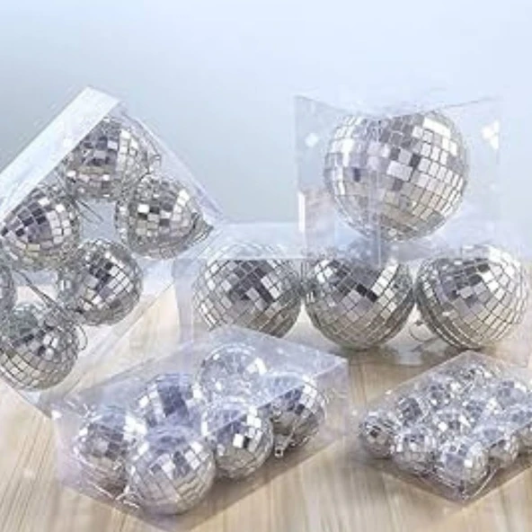 Parti Sürprizi Yılbaşı Çam Ağacı Gümüş 6 cm Disko Topu Şekilli Süs ürün görseli