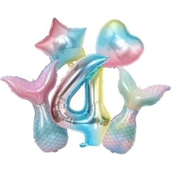 Parti Sürprizi Rainbow Deniz Kızı Kuyruğu 4 Yaş Folyo Balon Set ürün görseli