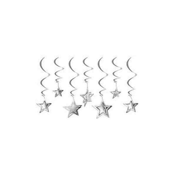Parti Sürprizi Gümüş Yıldızlar Tavan Süsü 10 Adet / 3D ürün görseli