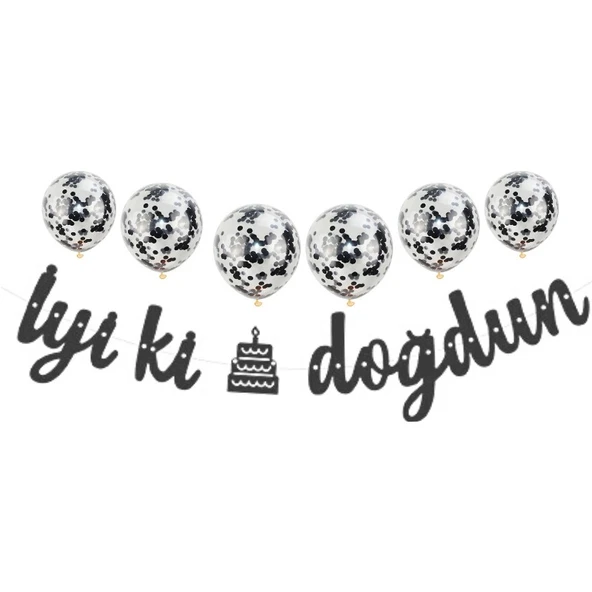 Parti Sürprizi Metalize Iyi Ki Doğdun Siyah Banner Set ürün görseli