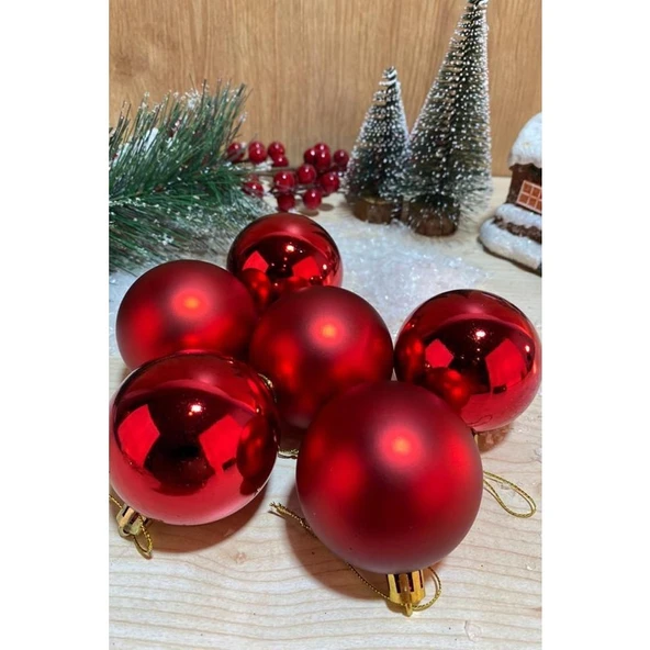 Parti Sürprizi Yılbaşı Ağacı Kırmızı Parlak Top Süs 6 cm 6 Adet ürün görseli