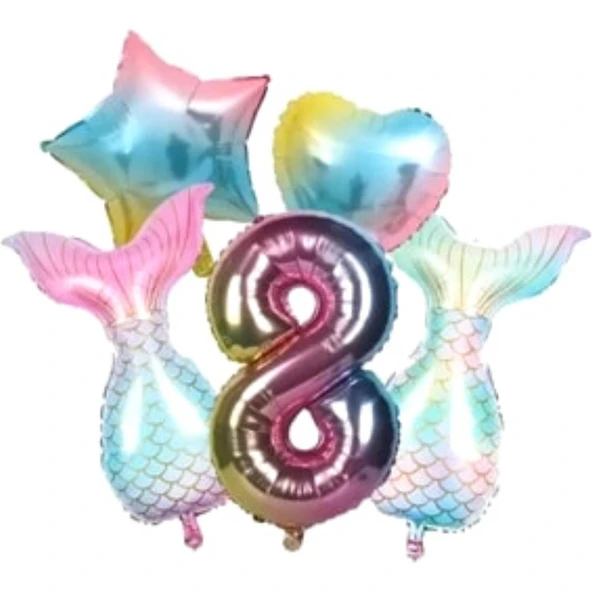 Parti Sürprizi Rainbow Deniz Kızı Kuyruğu 8 Yaş Folyo Balon Set ürün görseli