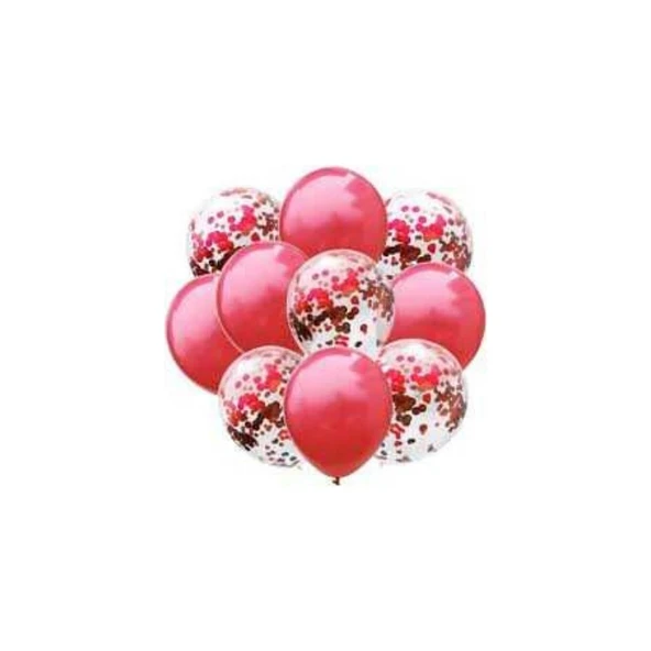 Parti Sürprizi Konfetili Kırmızı Balon Demeti 10 Adet ürün görseli
