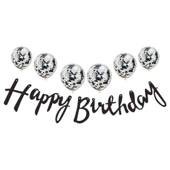 Parti Sürprizi Metalize Happy Birthday Siyah Banner Set ürün görseli